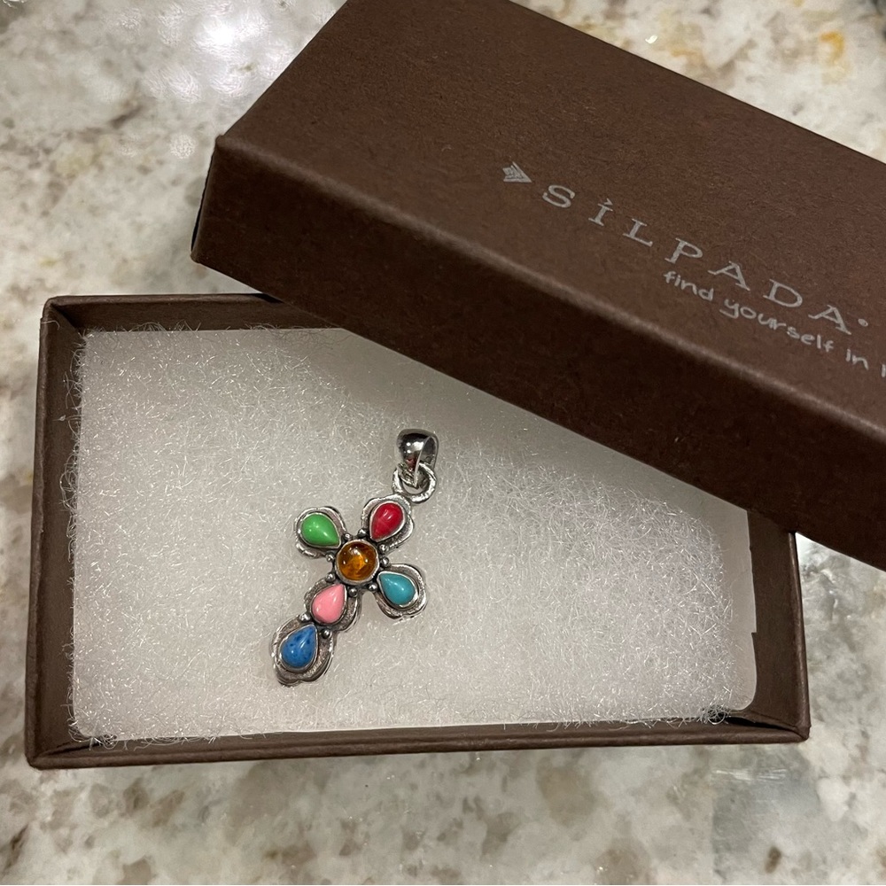 Silpada N0984 Multi Color Sterling Silver Cross Pendant .925